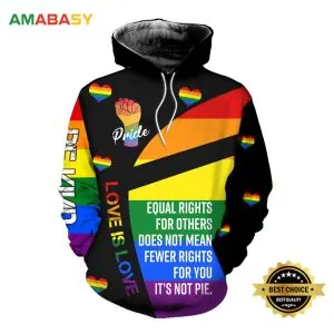 Love Is Love Proud LGBT Ally Pride Month Rainbow Flag Personalized 3D All Over Print Hoodie Gift For Gay Lesbian Homosexual Bisexual Queer Transgender